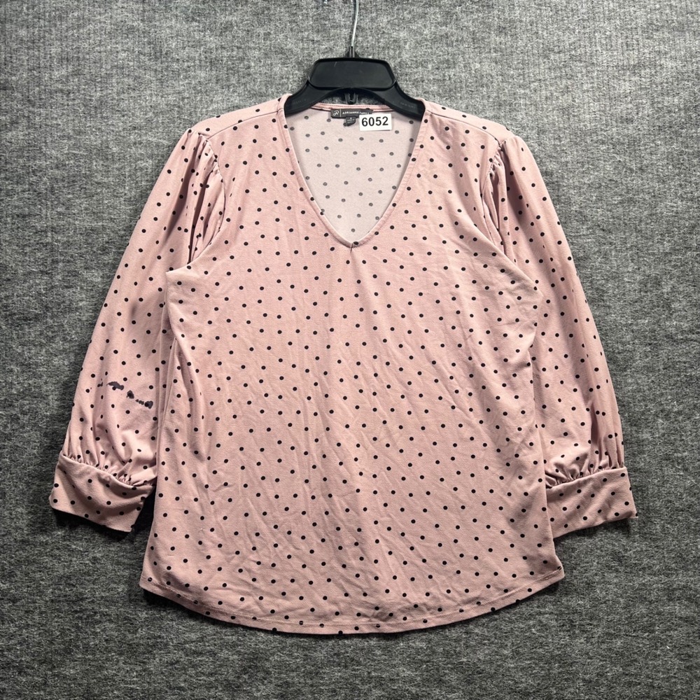 Adrianna Papell Pink Polka Dot V-Neck Puff Sleeve Blouse Size Small